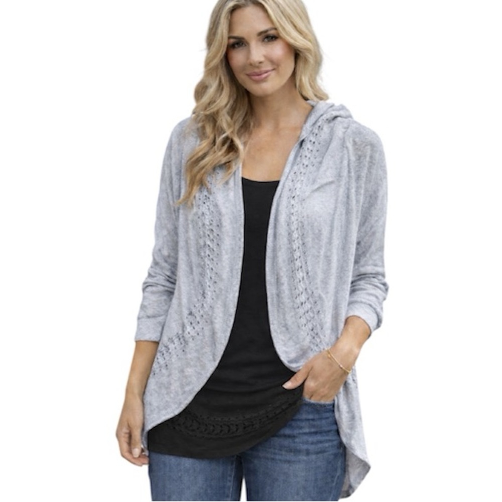 PETER NYGARD Open Front Metallic Silver Cardigan Sweater